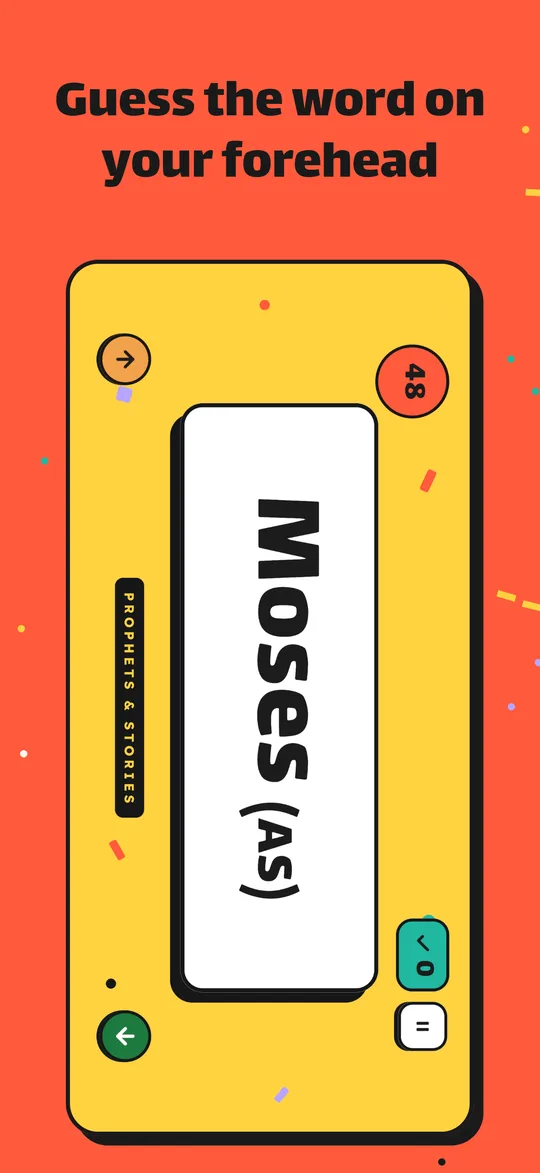 A card showing Moses (AS) from the Prophets & Stories deck, with the timer running